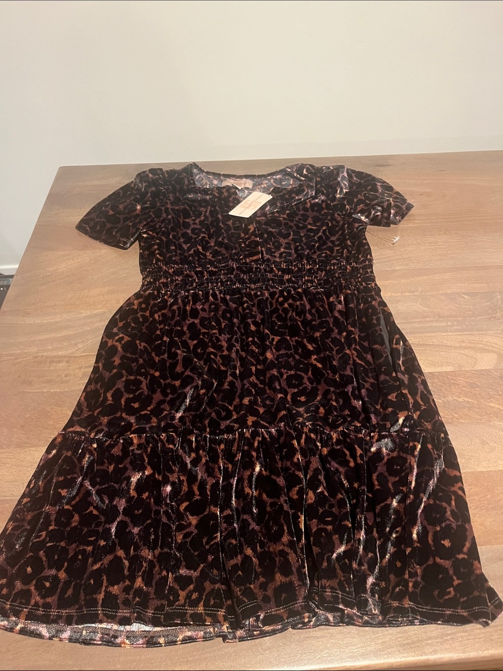 French Connection Girls' Leopard Velvet Dress - Brown and Black